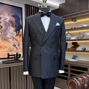 Double Breasted Black Golden Button Mens Suit Etsy Canada
