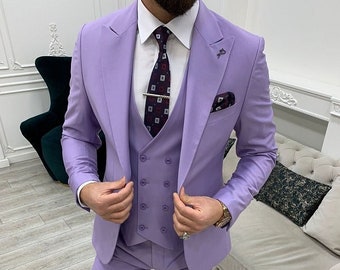 Men Suits ~ Wedding Suit ~ Three Piece Suits ~ Prom Suits, Slim fit Peak Lapel Two Button Suit, Purple Suit - Purple Slim Fit Wedding Suit