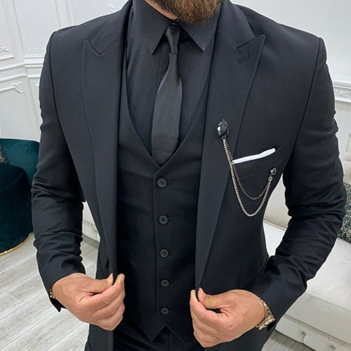 Men Suits Black 3 Piece Slim Fit One Button Wedding Groom - Etsy