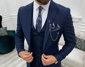 Navy Slim-Fit Italian Cut Suit Heren pak Navy Blue - Etsy