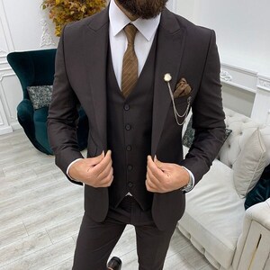 Men Suits Navy Blue 3 Piece Slim Fit 