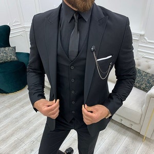 Black 3 piece suit with black shirt Clearance