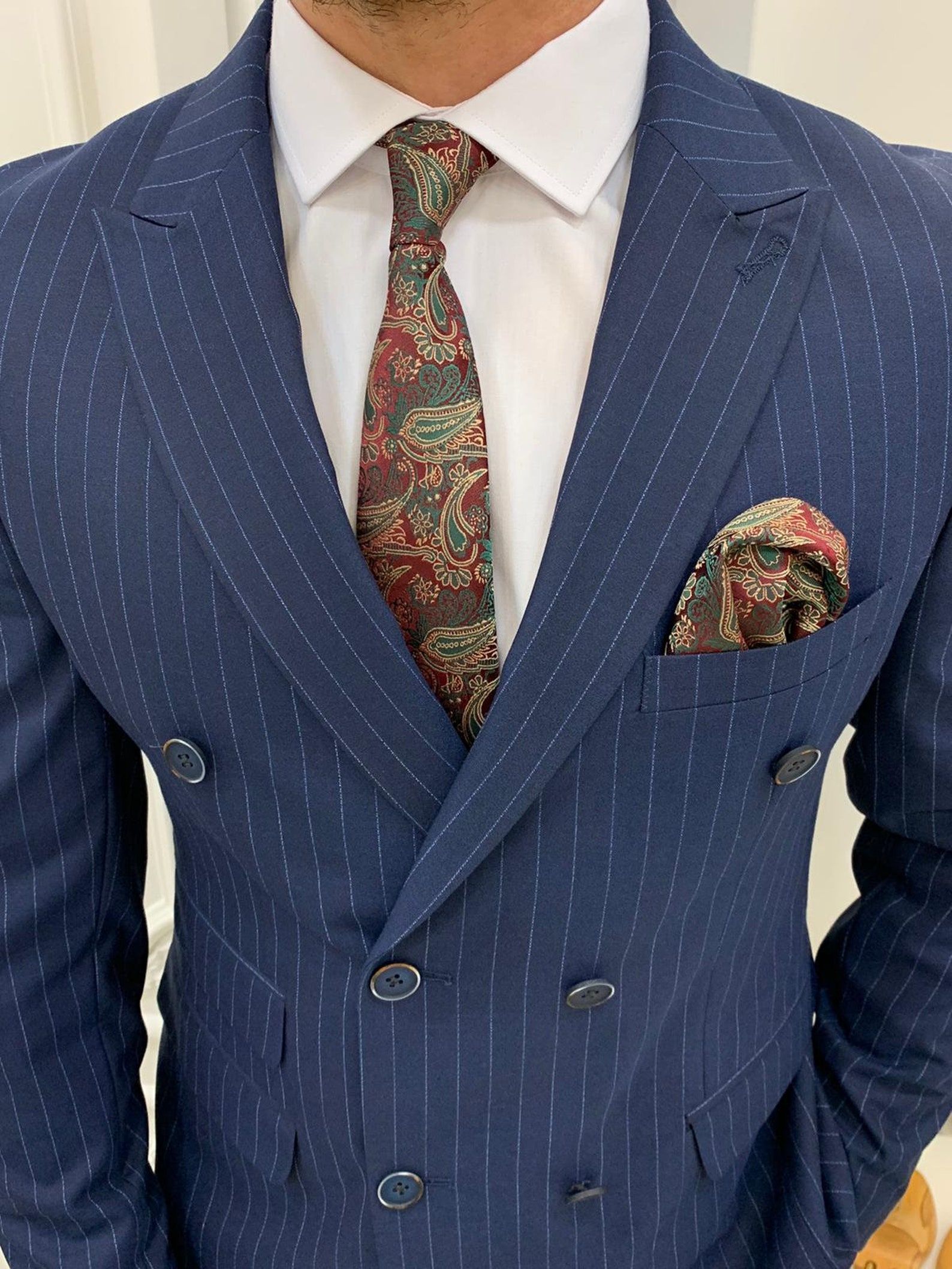 Men Suits Blue 2 Piece Suit Pinstripe Suit Wedding Groom Etsy