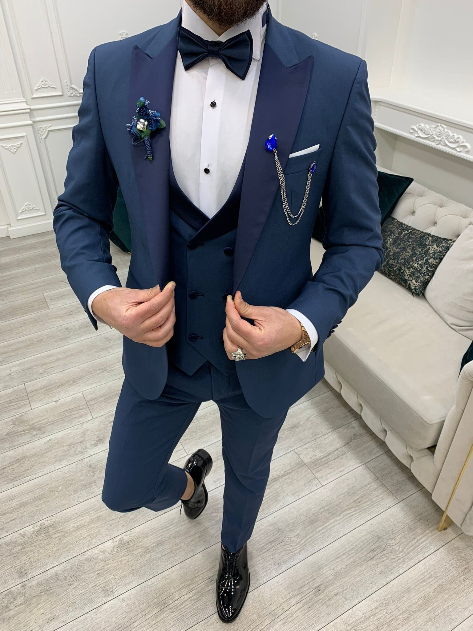 Blue slim hotsell fit tuxedo