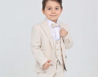 Costume slim fit pour garçon | Tenue de mariage 4 pièces, porte-alliances
