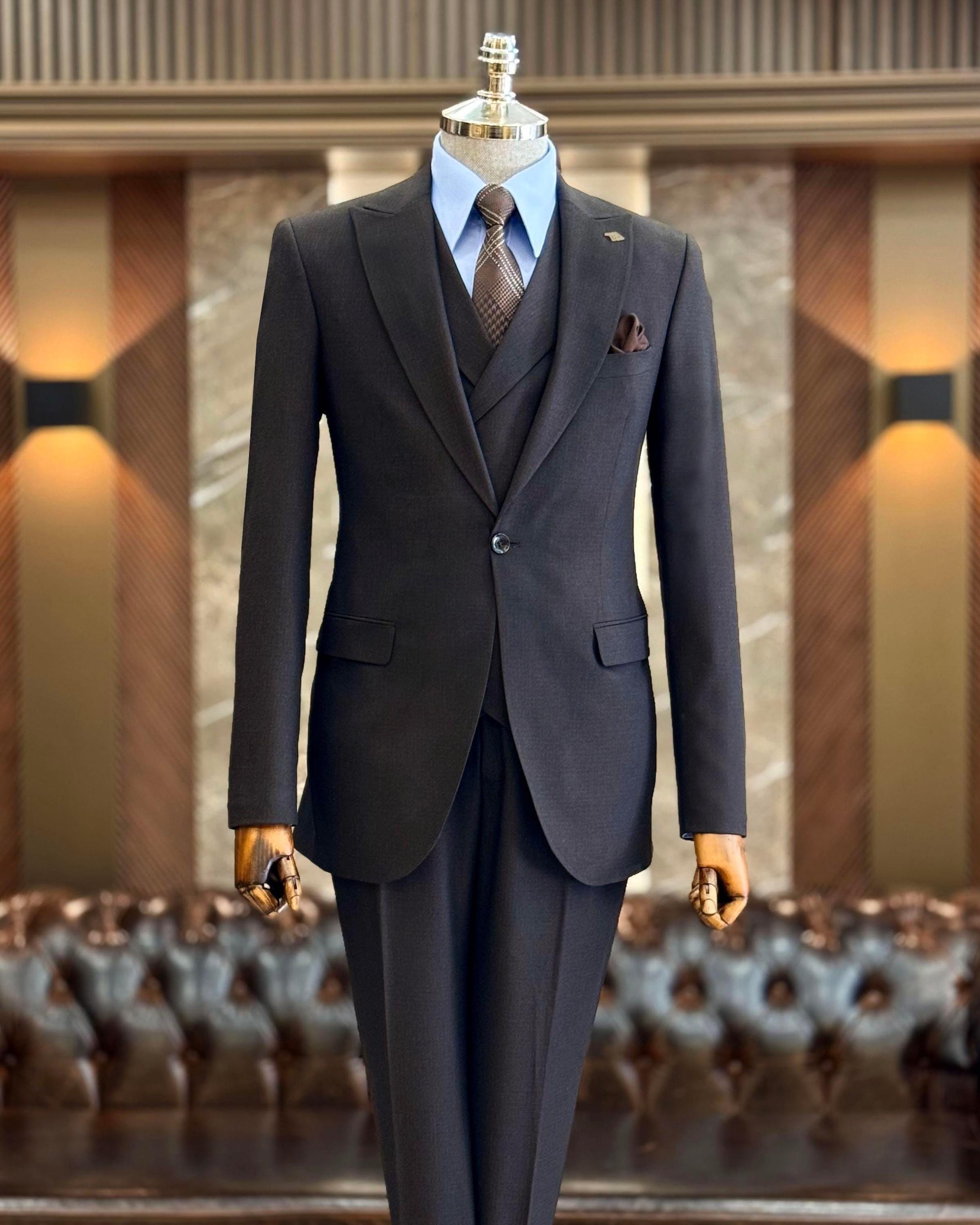 Chocolate Brown Slim Fit Suit: 3-piece Wedding Groom Party Wear - Etsy