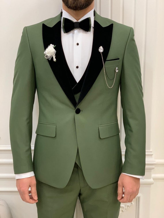 Men There Piece Suit Green Slim Fit Suit Wedding Suit SAINLY