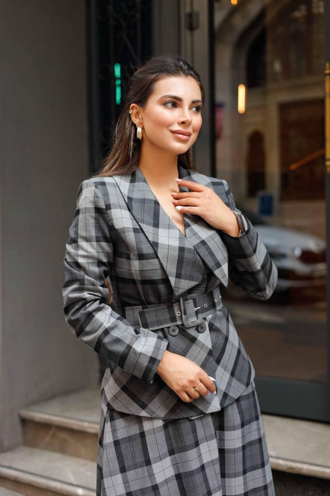 Black Plaid Skirt Suit Set: Slim Fit Office Wear - Etsy