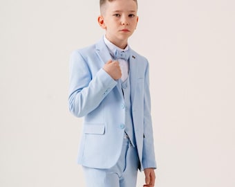Costume bleu clair pour garçon, coupe slim - 3 pièces Tenue de soirée pour enfant