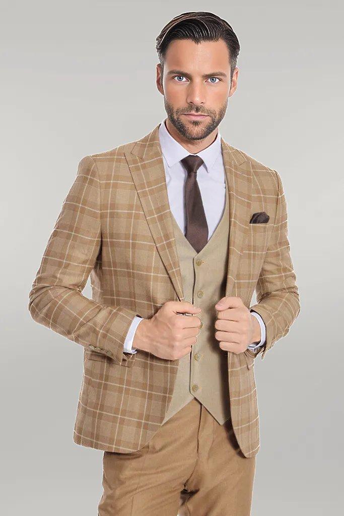 Brown Beige Plaid Suit: Men's Slim Fit 3-piece Formal Wear - Etsy