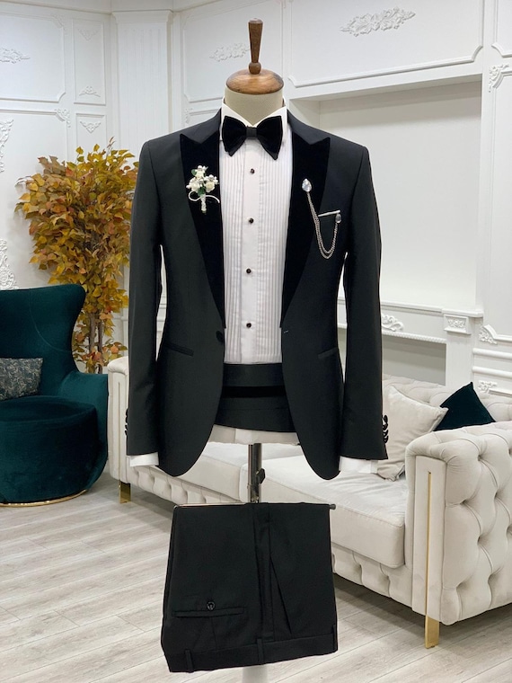 Black Suits Black 3 Piece Slim Fit One Button Wedding Groom Party