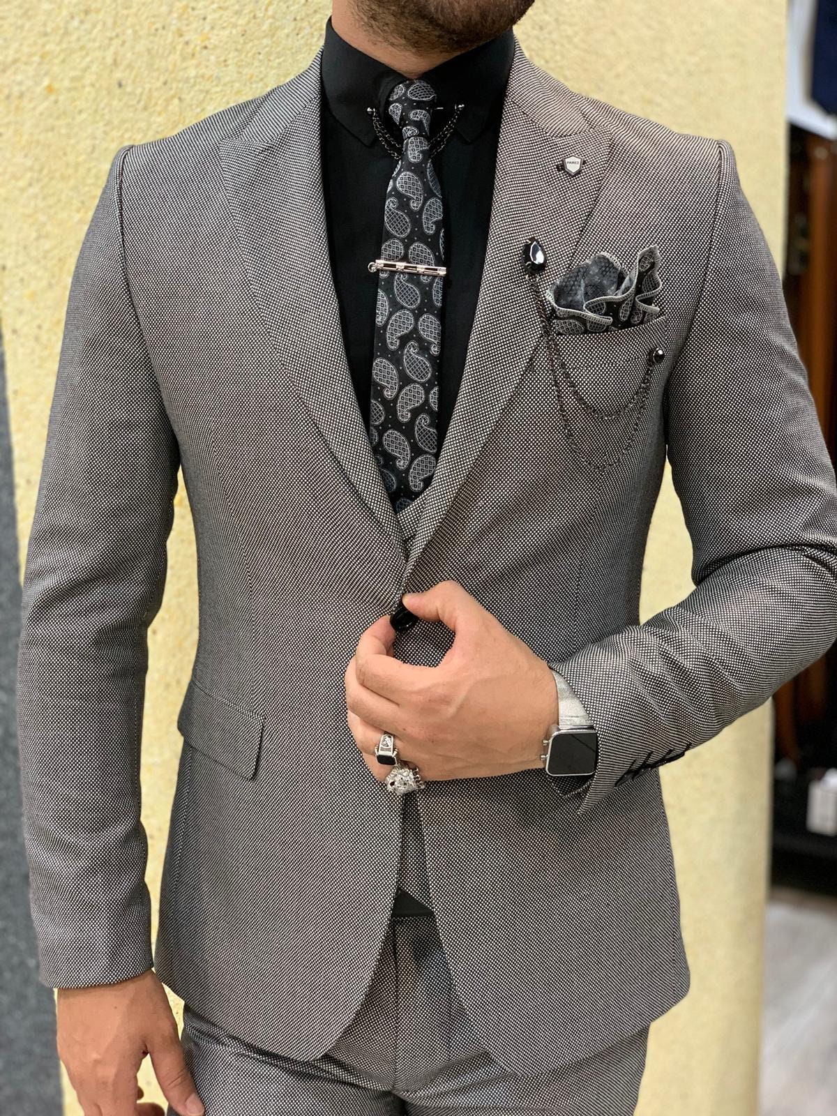 Men Suits Gray 3 Piece Slim Fit Two Button Wedding Groom Party | Etsy