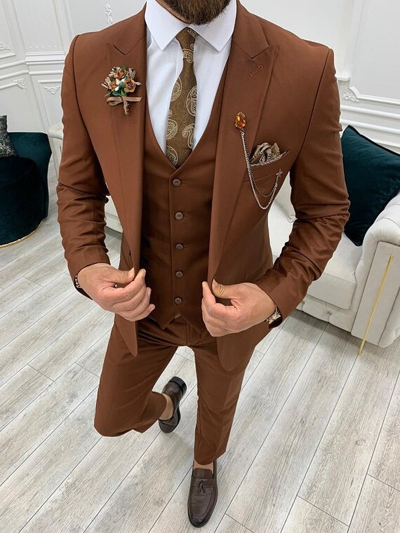 Men Suits Tile 3 Piece Slim Fit One 