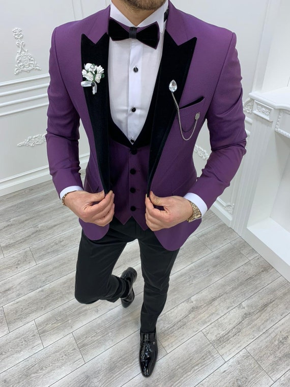 Mens 3 Piece Grey Suit Slim Fit Tuxedo Suit Formal Wedding Prom Suit Custom