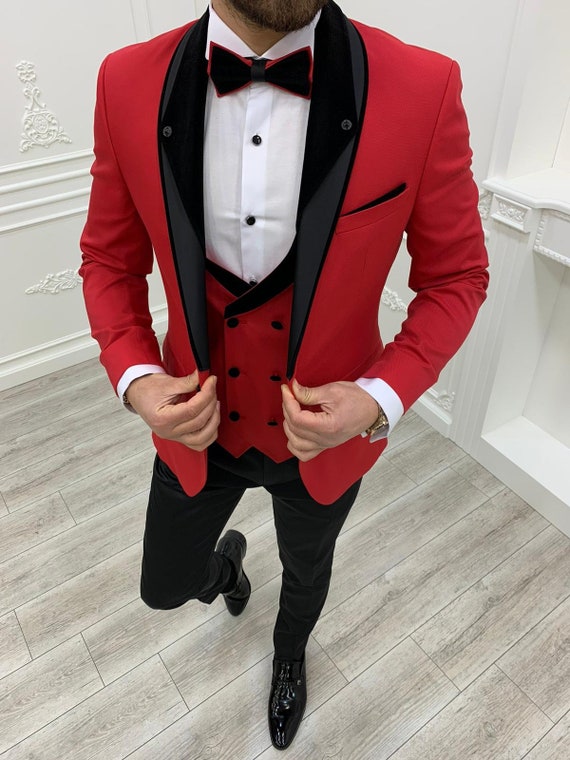 Mens red slim fit suit best sale