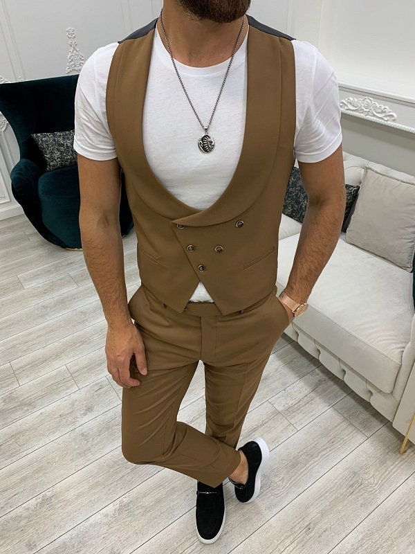 Men Suits Black 3 Piece Slim Fit Two Button Wedding Groom - Etsy
