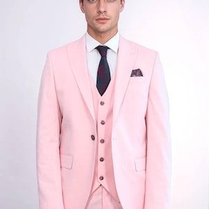 Men Suits Pink 3 Piece Slim Fit One Button Wedding Groom Party Wear Coat Pant, Pink Men Suit, Pink Suit, Men Pink Suit, Pink Slim Fit Suit