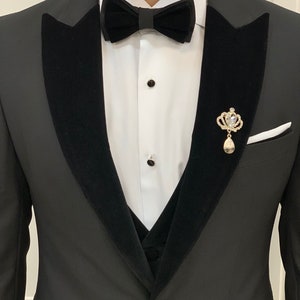 Men Suits, Black Wedding Suit, Black Tuxedo 3 Piece One Button Slim Fit ...