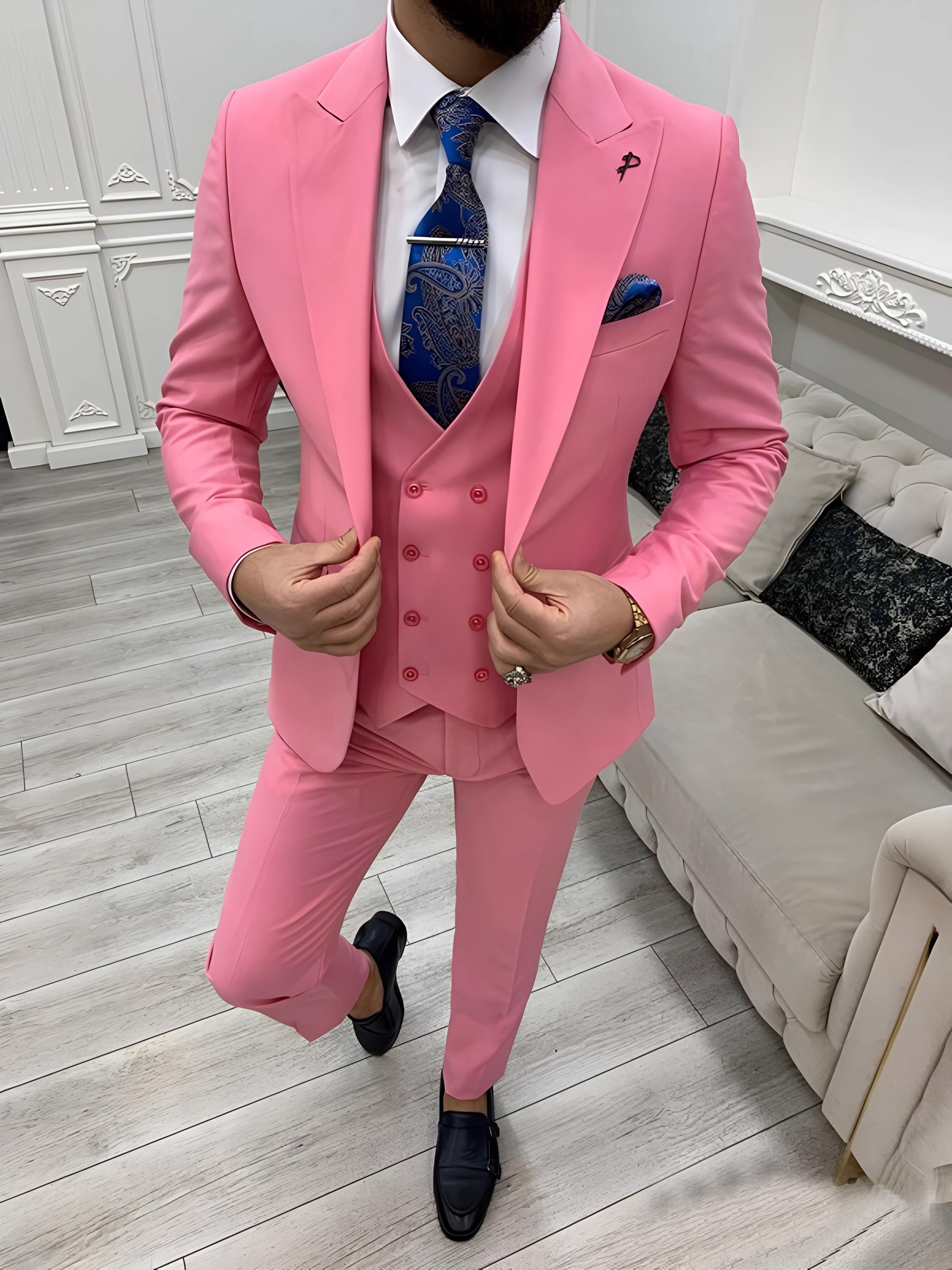 Buy Men Suits Pink 3 Piece Slim Fit Two Button Wedding Groom Party Wear Coat  Pant, Pink Men Suit, Pink Slim Fit Groom Wedding Suit Online in India - Etsy