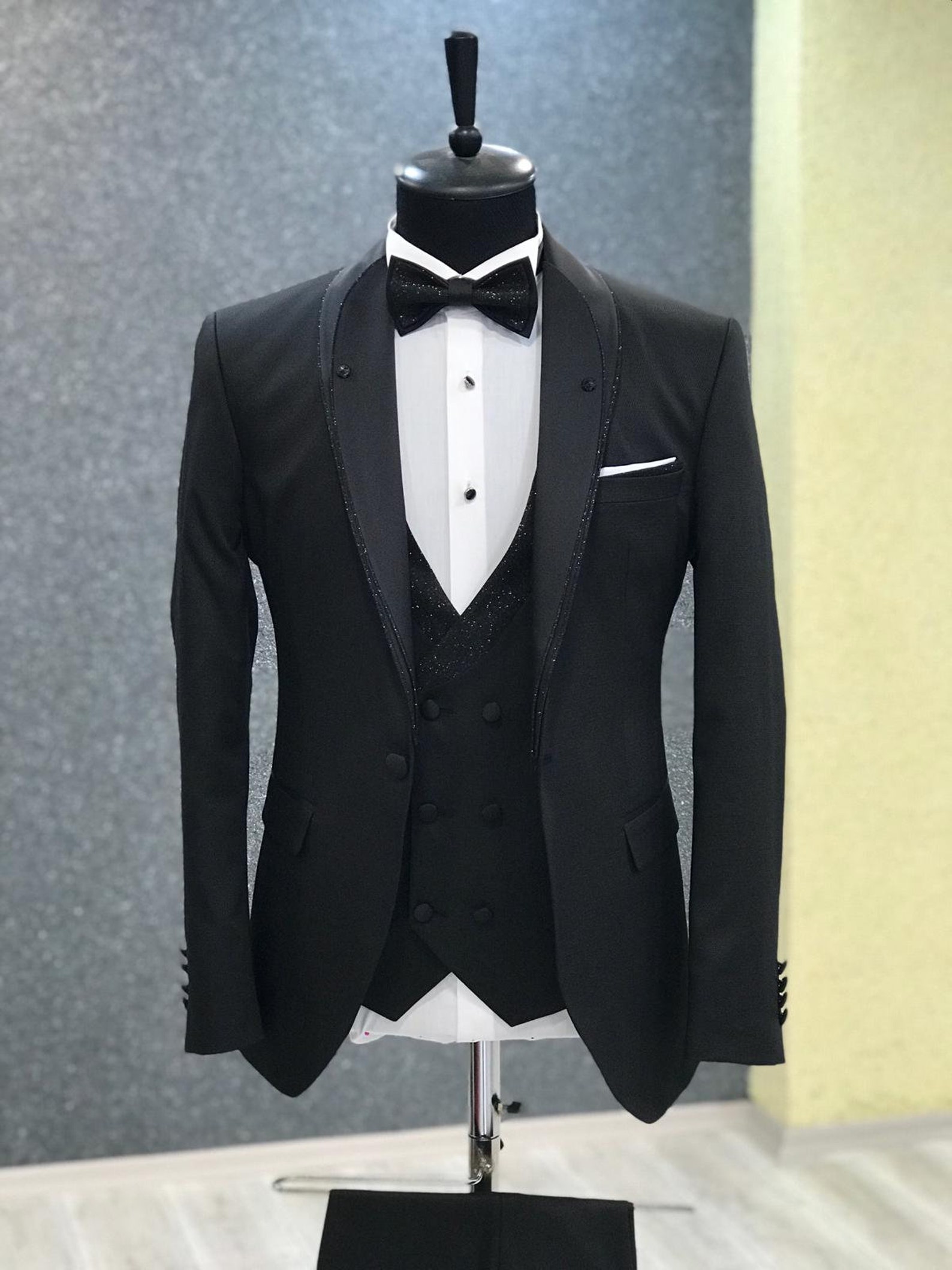 Men Suits Black Wedding Suit Tuxedo Three Piece One Button - Etsy