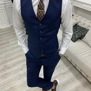 Men Suits Navy 3 Piece Slim Fit One Button Wedding Groom Party Wear ...