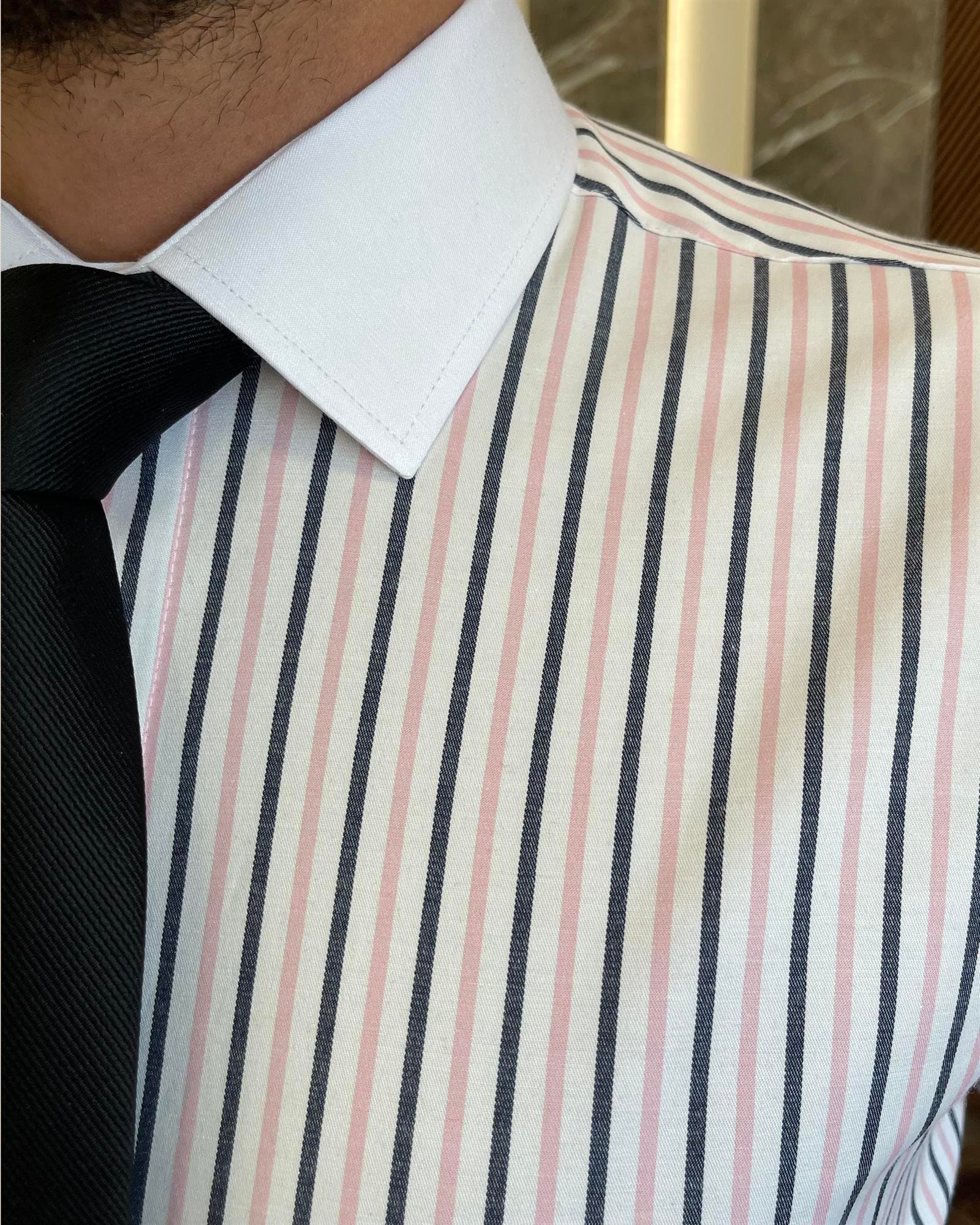Mens white dress top shirt with black stripes