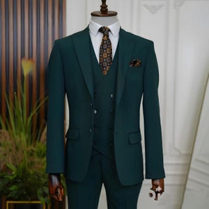 Men Suits Green 3 Piece Slim Fit One Button Wedding Groom Party Wear Coat Pant, Wedding Guest Suit, Engagement Suit, Green Slim Fit Suit