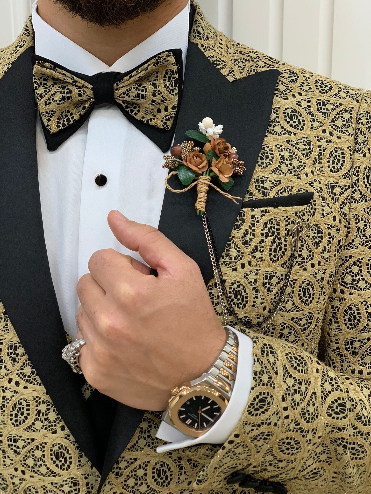 Golden Suits Gold 3 Piece Slim Fit One Button Wedding Groom Party Wear Coat Pant Golden Suit Men Gold Suit Golden Slim Fit Groom Suit