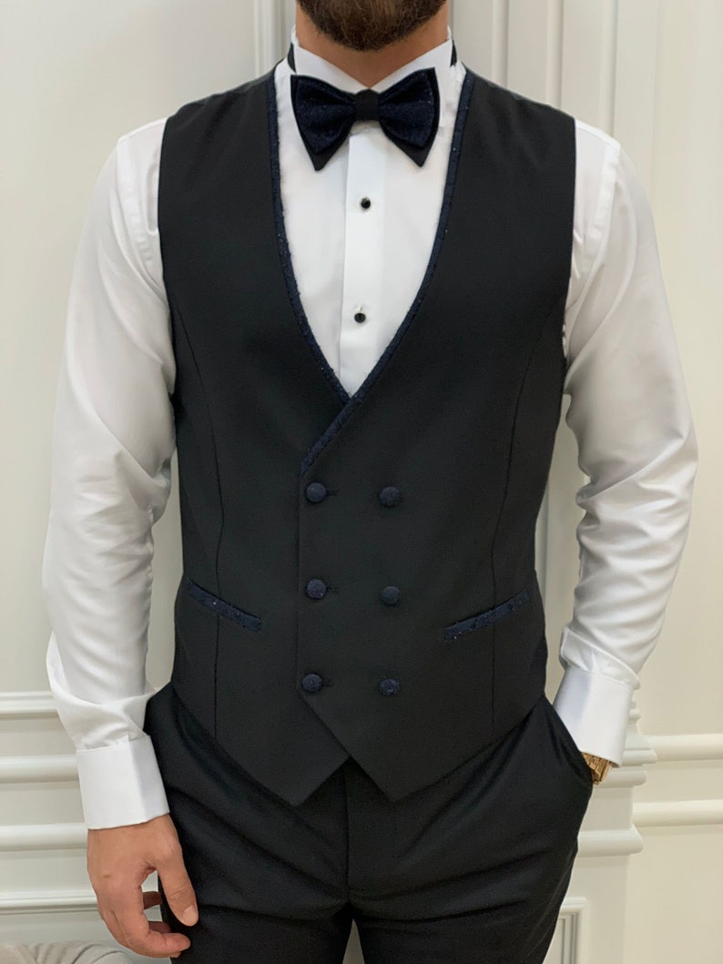 Navy Blue Slim Fit Floral Tuxedo