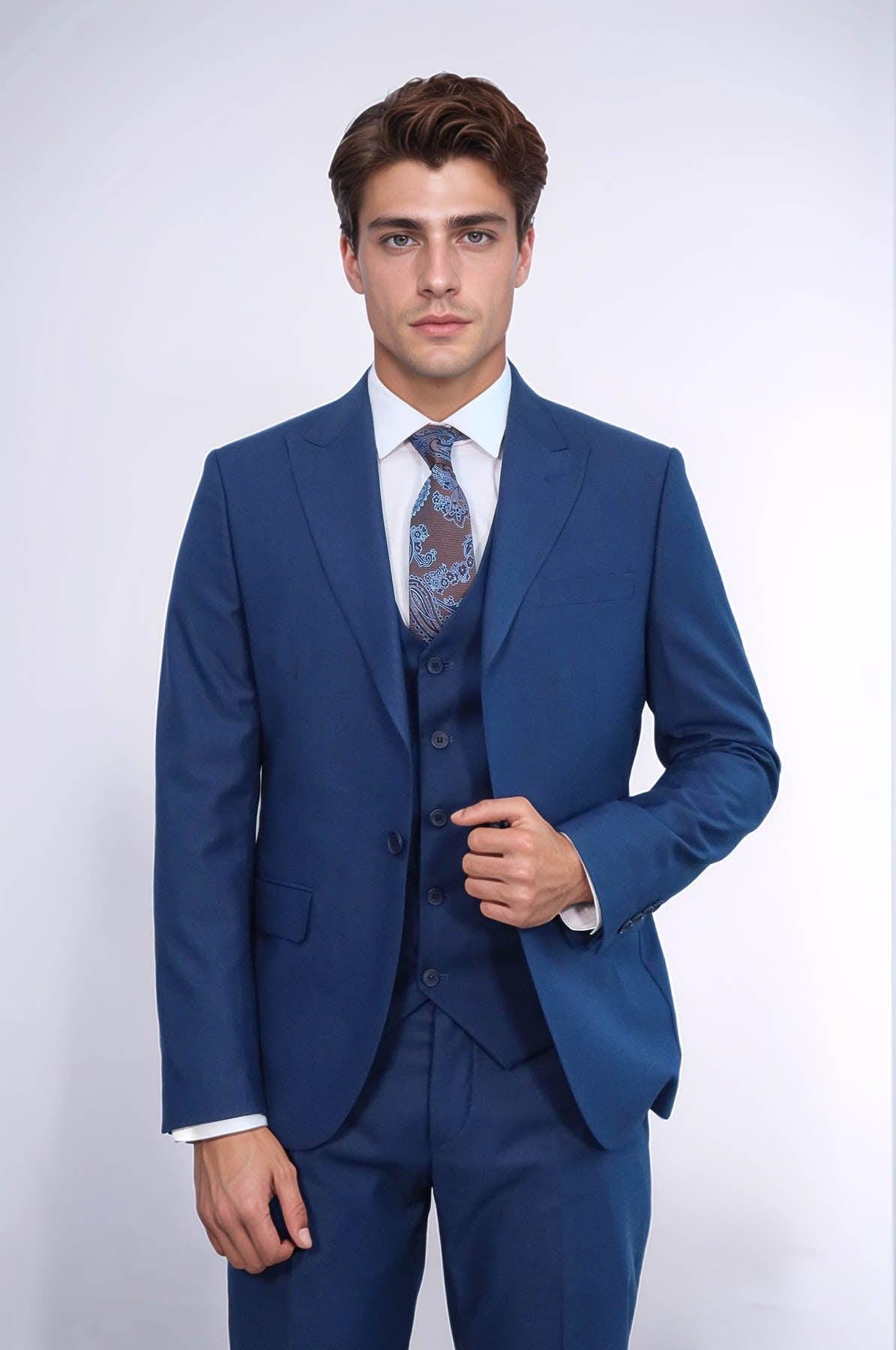 Blue Cotton Suit: Men's Slim Fit 3-piece Wedding Suit - Etsy