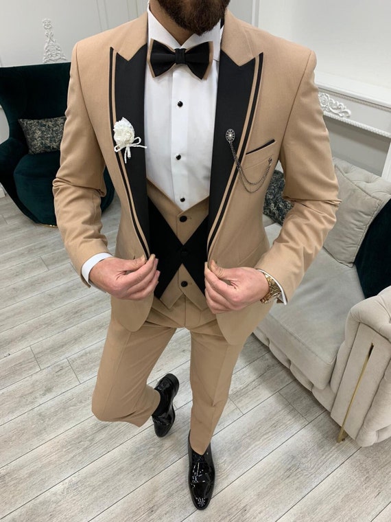 Men Suits Groom Suit 3 Piece Suits Prom Suits, Slim Fit Peak Lapel