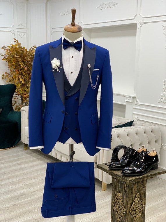 Classy 3 Pieces Suits Royal Blue Suit for Wedding Groom Wear Trajes De