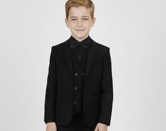 Costume 3 pièces noir pour garçon | Tenue de mariage formelle pour enfants