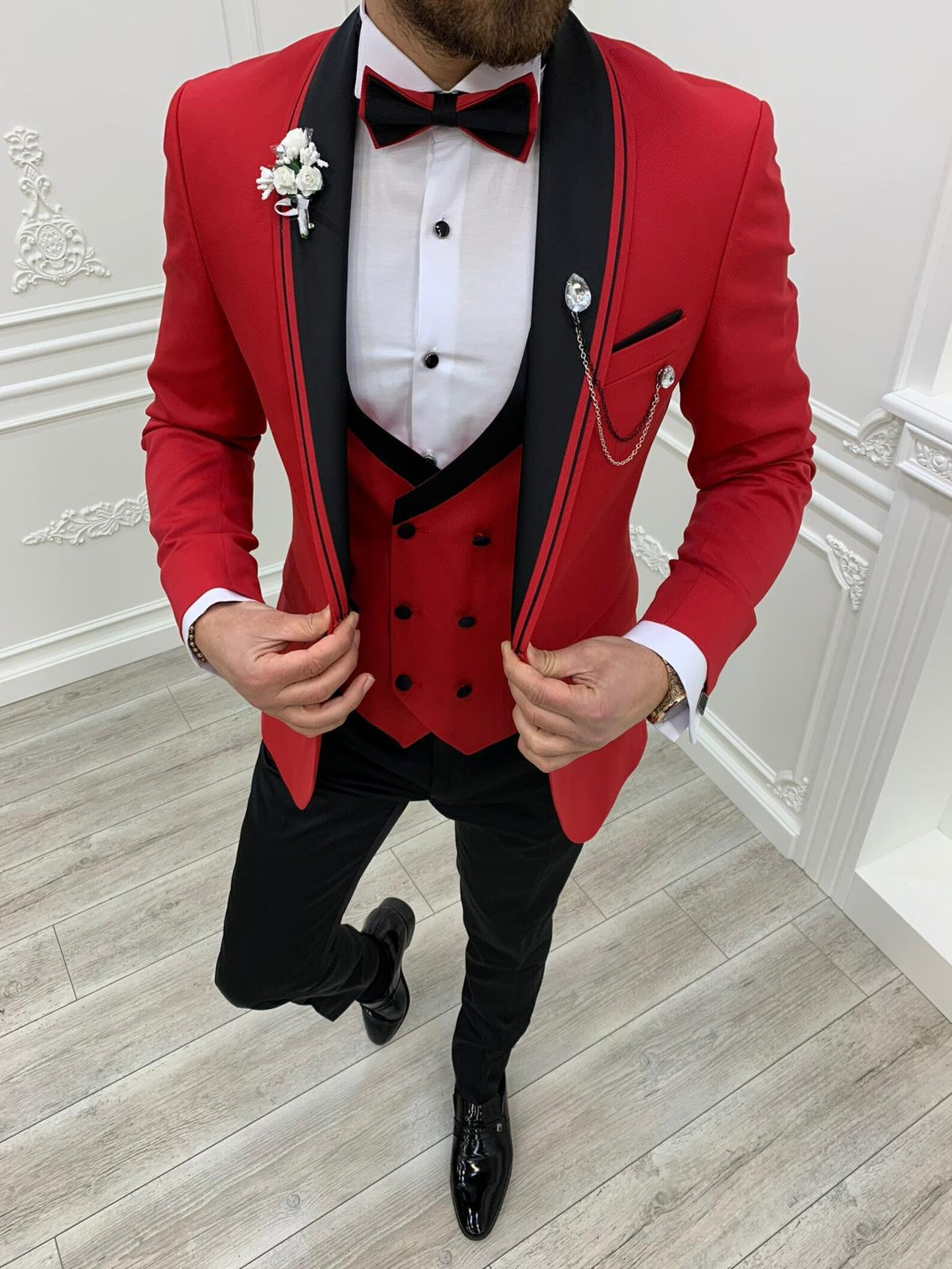 Red Suits Red 3 Piece Slim Fit One Button Wedding Groom Party - Etsy