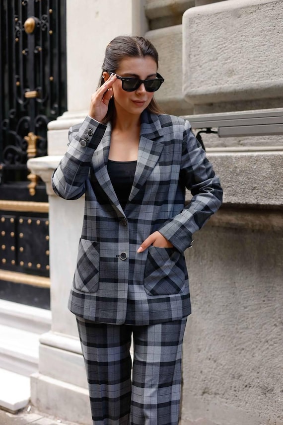grey plaid dress pants outfit Classic Fit Stretch Plaid Suit Pant  Perry Ellis