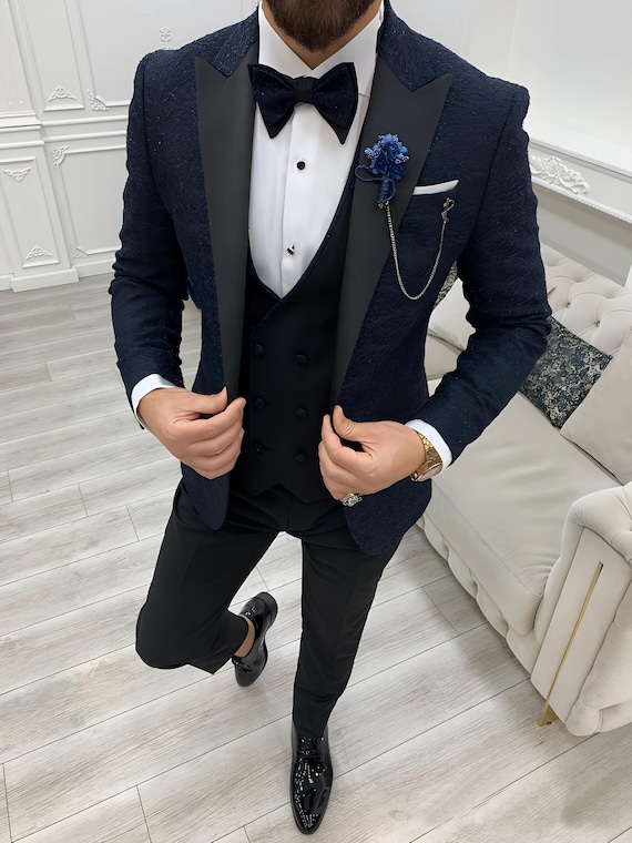 Navy Blue Slim Fit Suit: 3-Piece Wedding Tuxedo