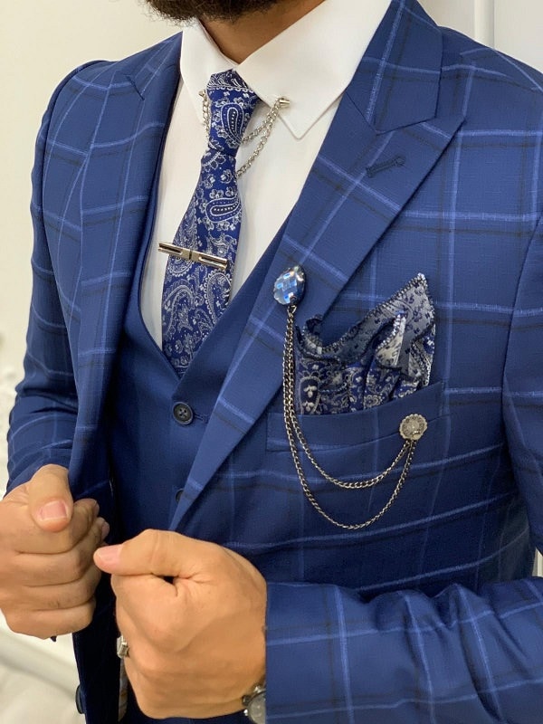 Botong Royal Blue Slim Fit Men Suit Jacket Pants Wedding Suit for