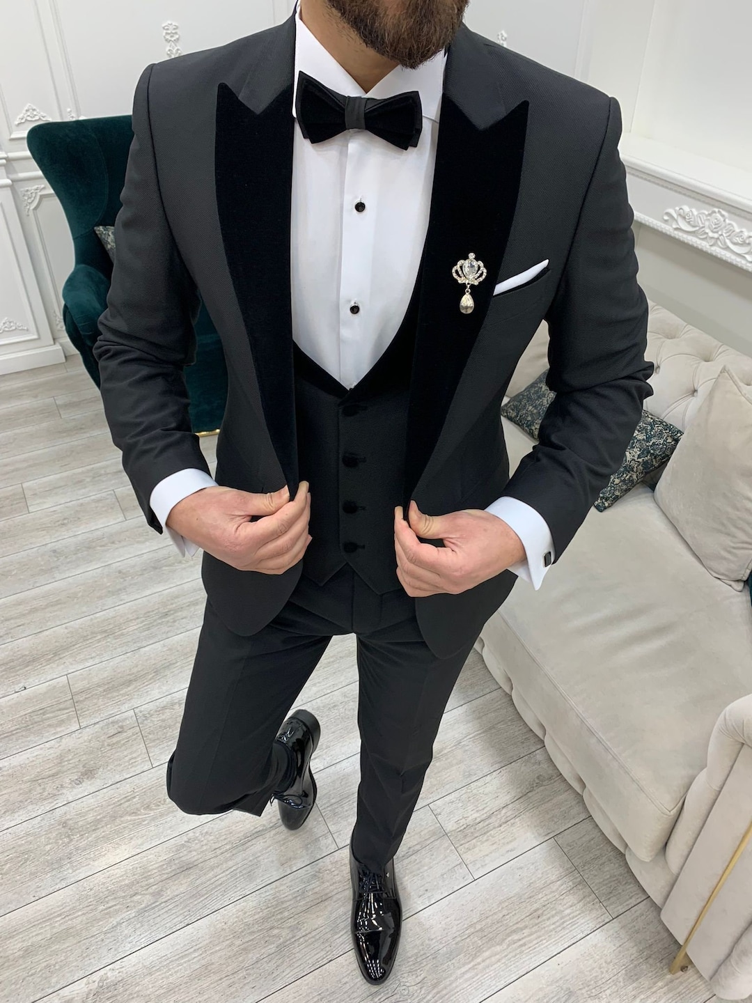 Black on black tuxedo for wedding online