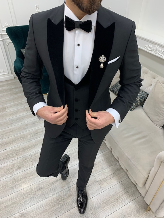 Trajes para hombres traje de boda negro esmoquin - Etsy