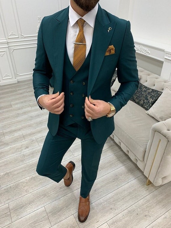 Amazon.com: Men's Suits,3 Piece Suit,Slim Fit Suits for Men,One Button  Blazer Vest Pants Set for Men Wedding Prom,Aqua (34) XXS : Clothing, Shoes  & Jewelry