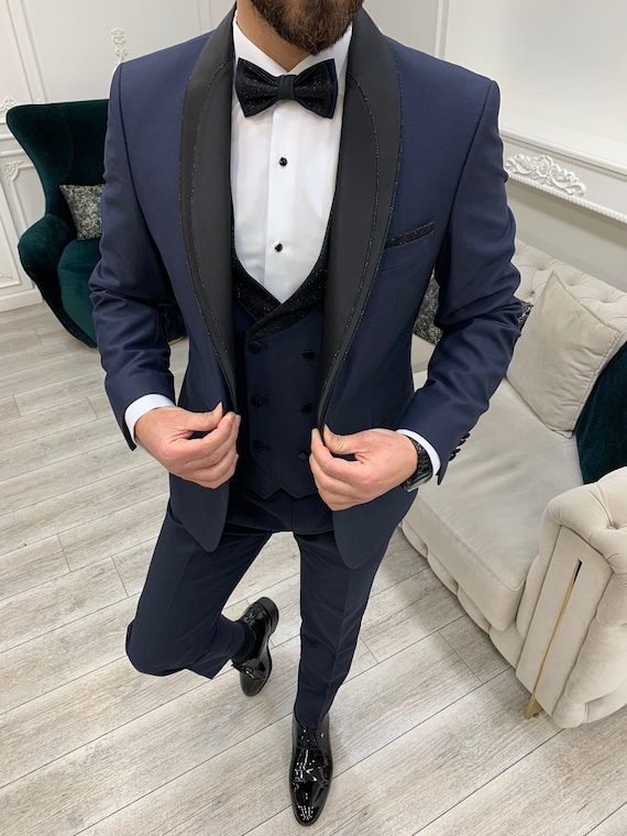 Navy Blue Slim Fit 3-Piece Suit: Wedding, Party, Prom