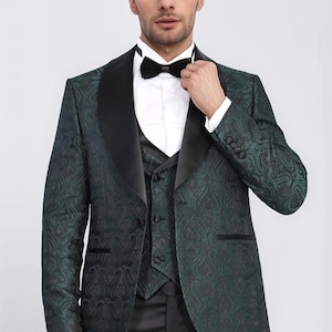 Men Suits Green 3 Piece Slim Fit One Button Wedding Groom Party Wear Coat Pant, Men Tuxedo, Men Prom Suit, Shawl Lapel Green Tuxedo Suit