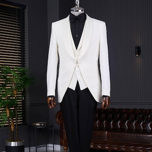 Men Suits White 3 Piece Slim Fit One Button Wedding Groom Party Wear Coat Pant, Men Tuxedo, Men Prom Suit, White Slim Fit Tuxedo