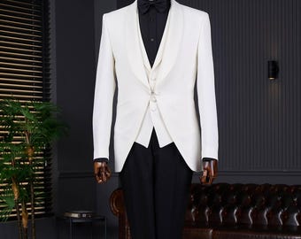 White Slim Fit Tuxedo: Men's 3-Piece Italian Suit