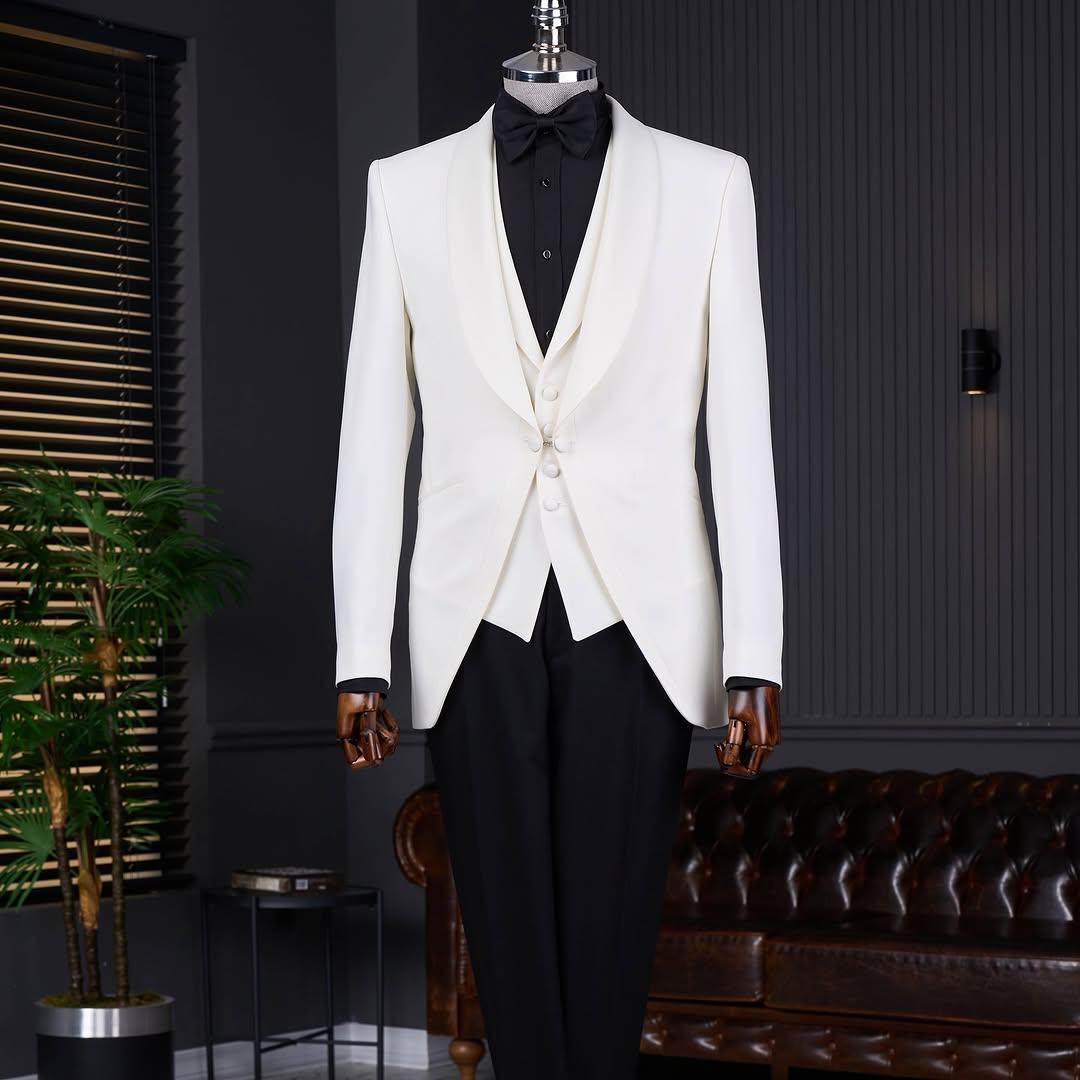 Men Suits White 3 Piece Slim Fit One Button Wedding Groom Party Wear Coat Pant, Men Tuxedo, Men Prom Suit, White Slim Fit Tuxedo
