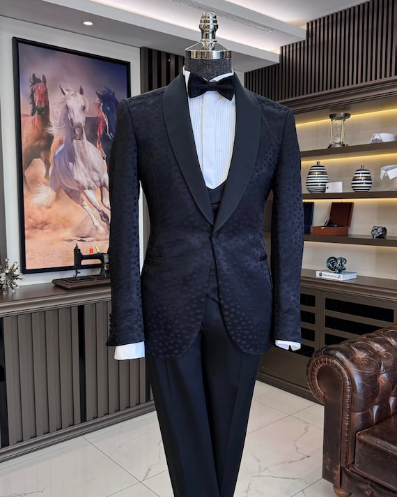 Black Shawl Collar Tuxedo: Slim Fit 3-piece Italian Suit - Etsy