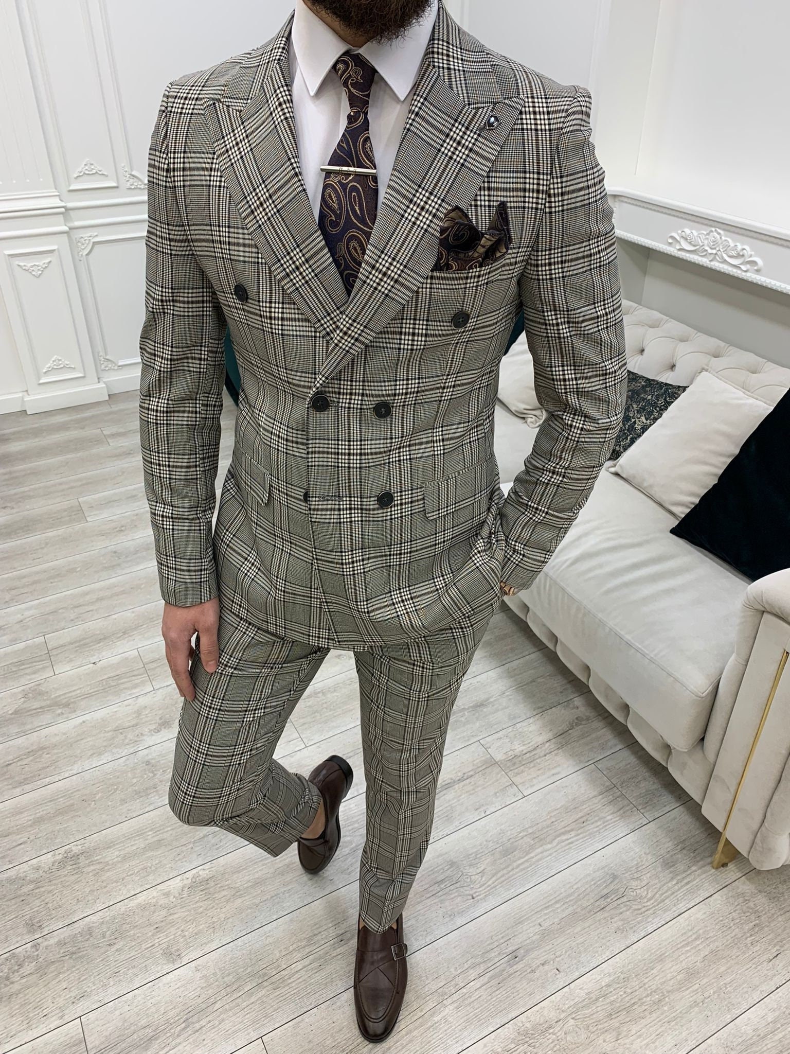 Men Suits Gray 2 Piece Slim Fit Two Button Wedding Groom Party