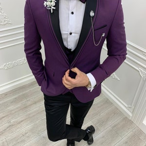 Purple Suits Purple 3 Piece Slim Fit One Button Wedding Groom - Etsy