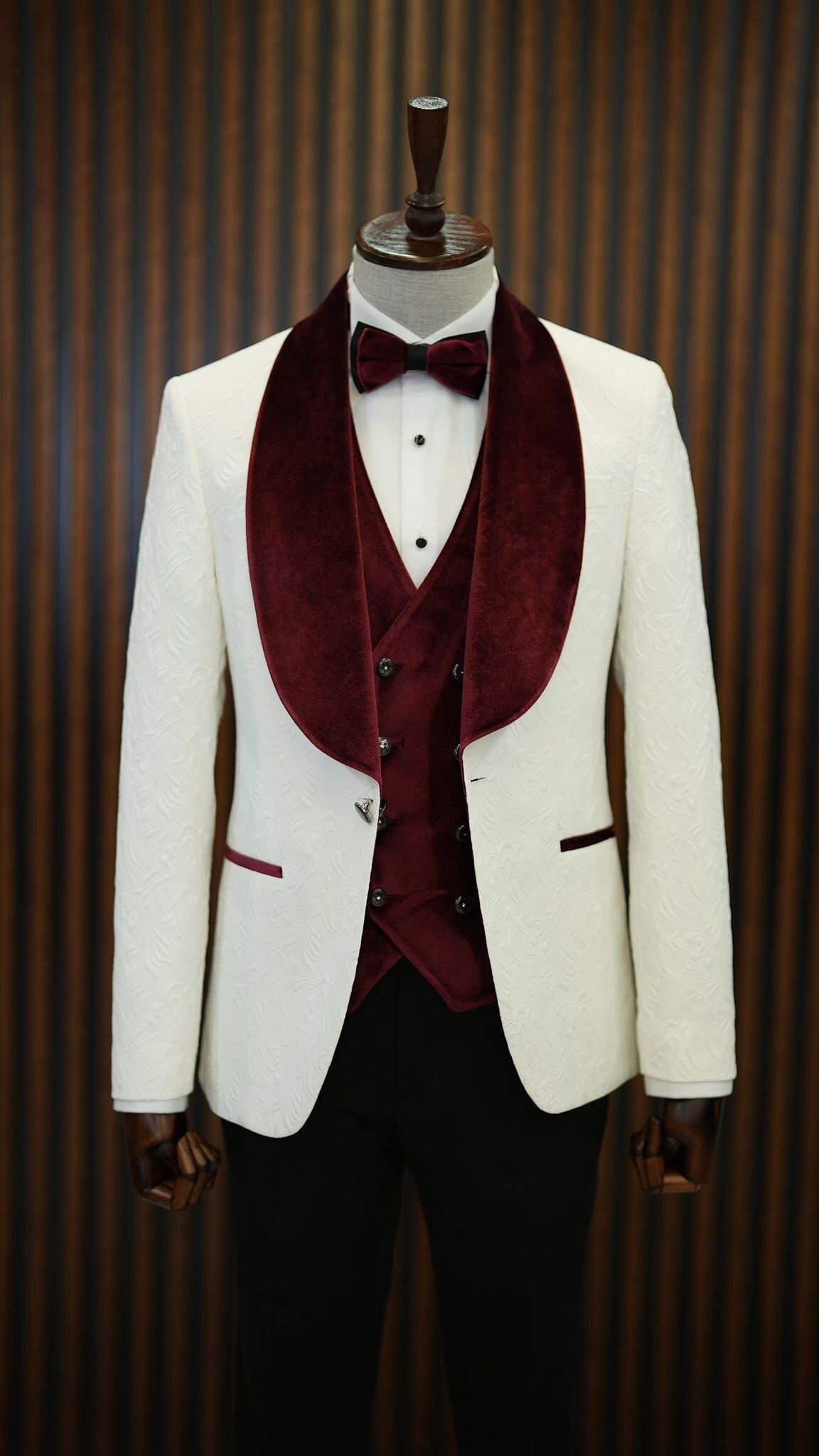 Mens Tuxedo White Burgundy