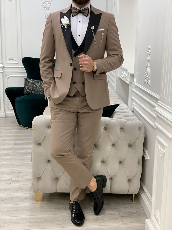 2023 Style Brown Double Breasted Slim Fit Light Brown Suits With Flat  Collar Custom Made For Weddings And Formal Events From Cookfurnace, $84.53  | DHgate.Com